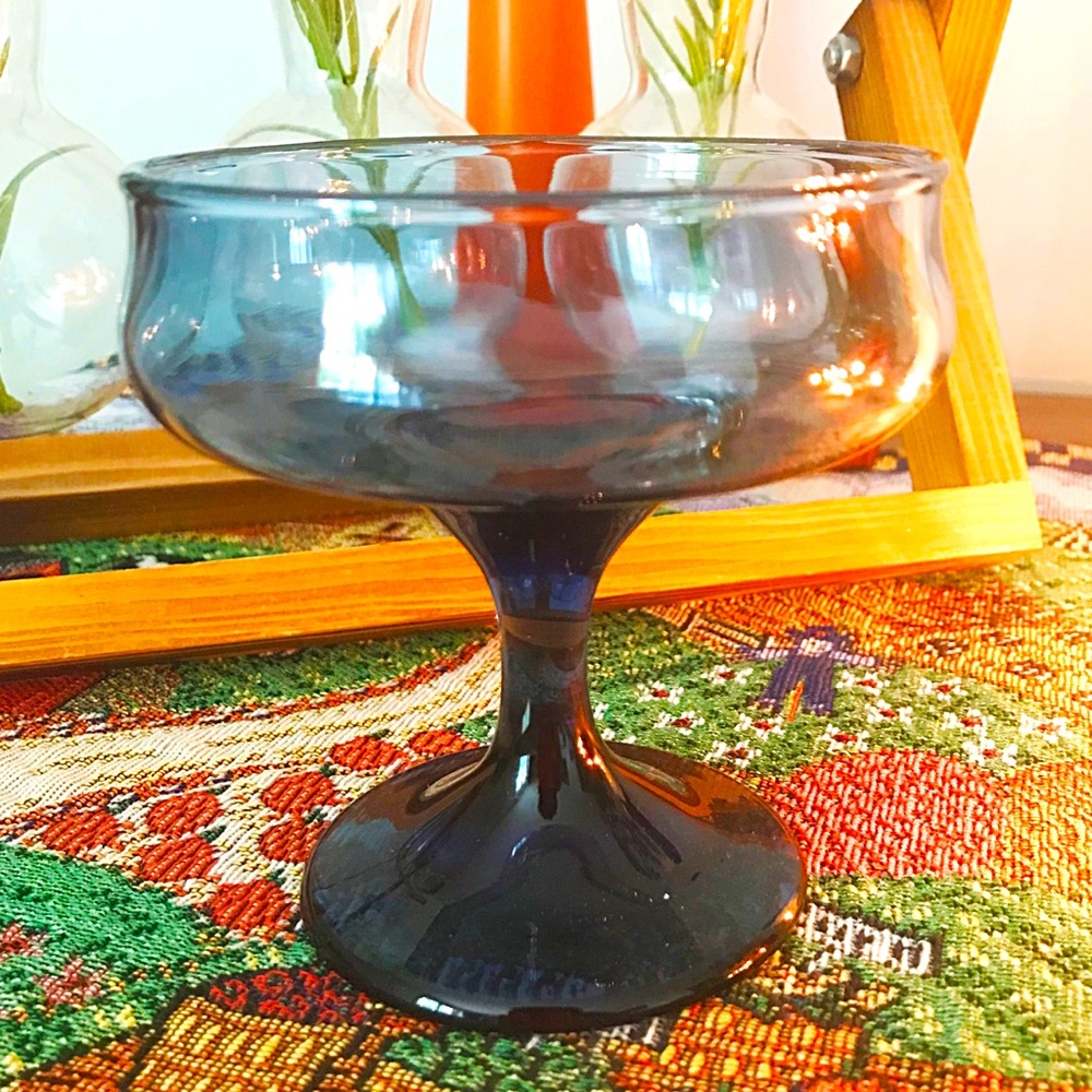 Vintage Libbey Connoisseur Blue 70s 80s Smoky Champagne Coupe or Sherbet Dish